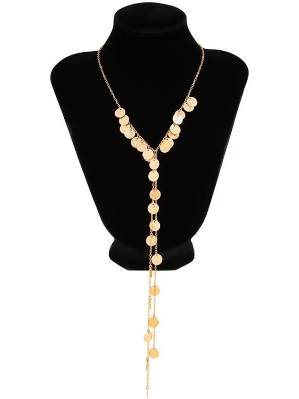 Gold Long Disc Choker Necklace for Women Trendy Statement Y Shaped Drop Necklace - Picture 8 of 8